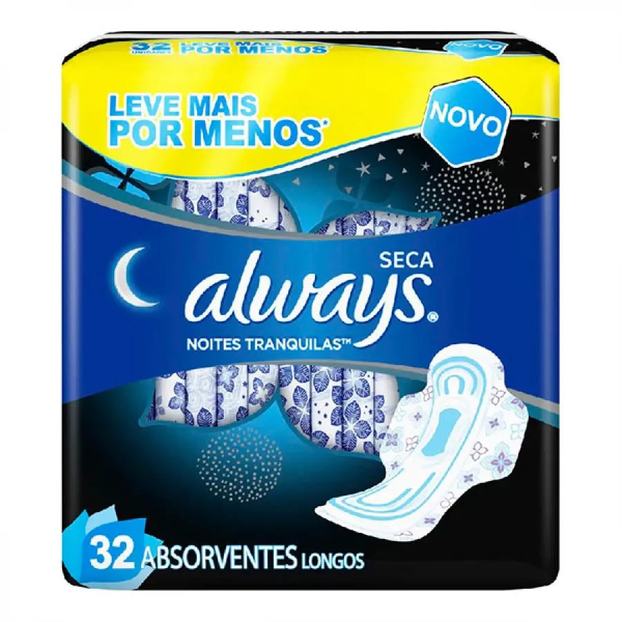 Absorvente Always Tamanho G Seco c/ Abas Noturno 32 Unidades