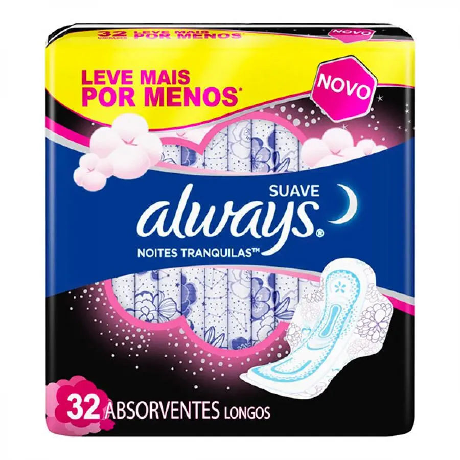 Absorvente Always Tamanho G Suave c/ Abas Noturno 32 Unidades