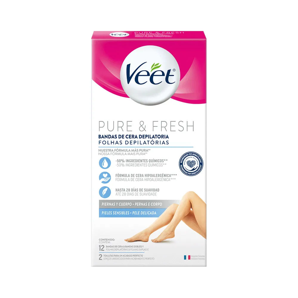 Folhas para Depilação Veet Pure & Fresh 12 Unidades