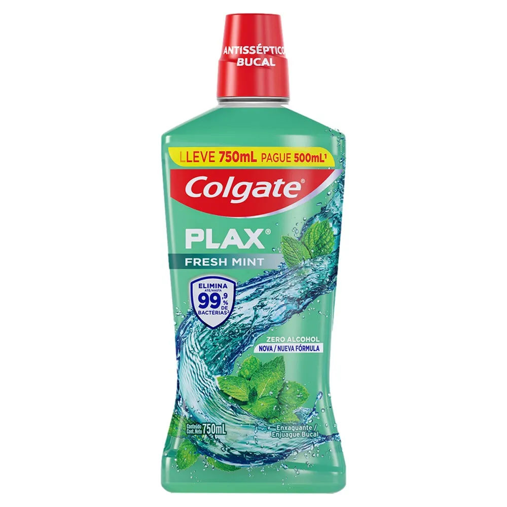 Enxaguante Bucal Colgate Leve 750ml Pague 500ml Plax Fresh Mint