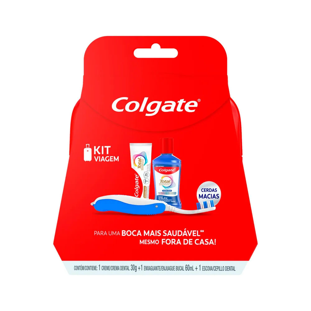Kit Viagem Colgate Creme Dental Total Mint + Escova Dental + Enxaguante Bucal