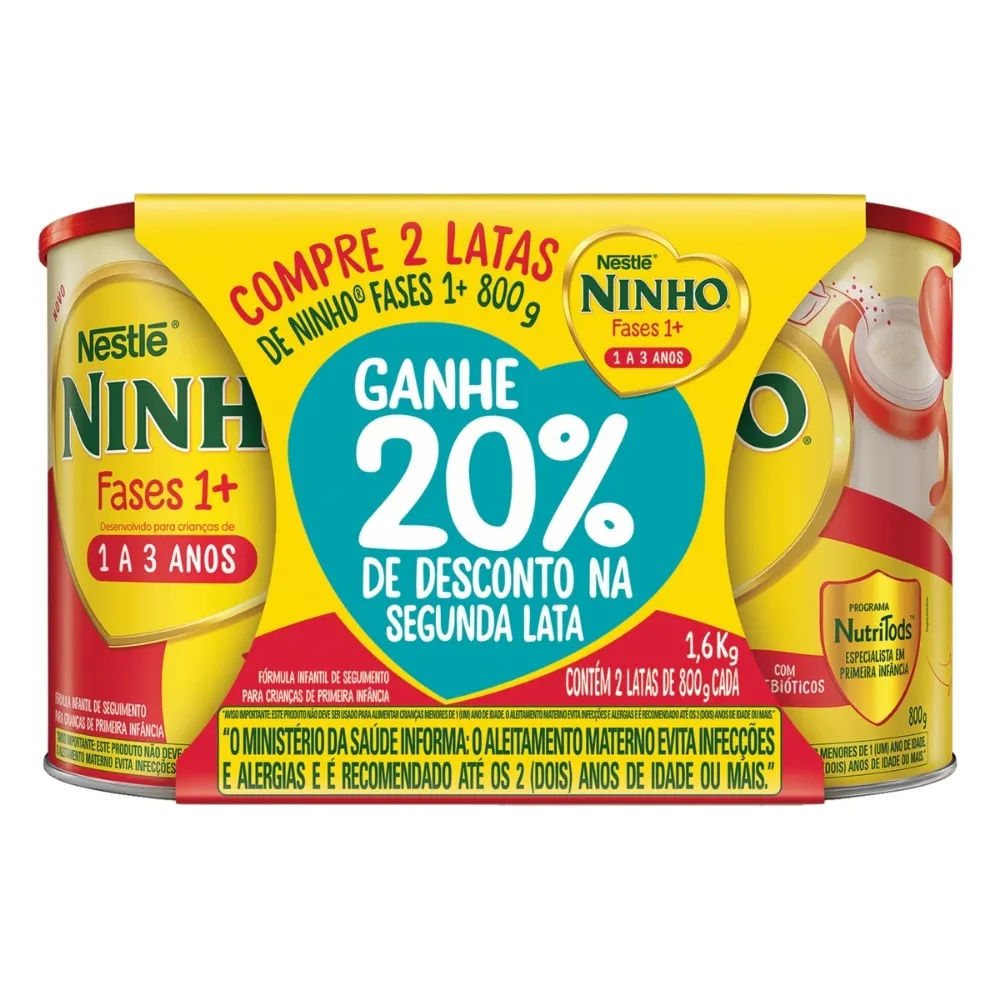 Fórmula Infantil Ninho Fases 1+ 800g - 20% de desconto na 2ª lata