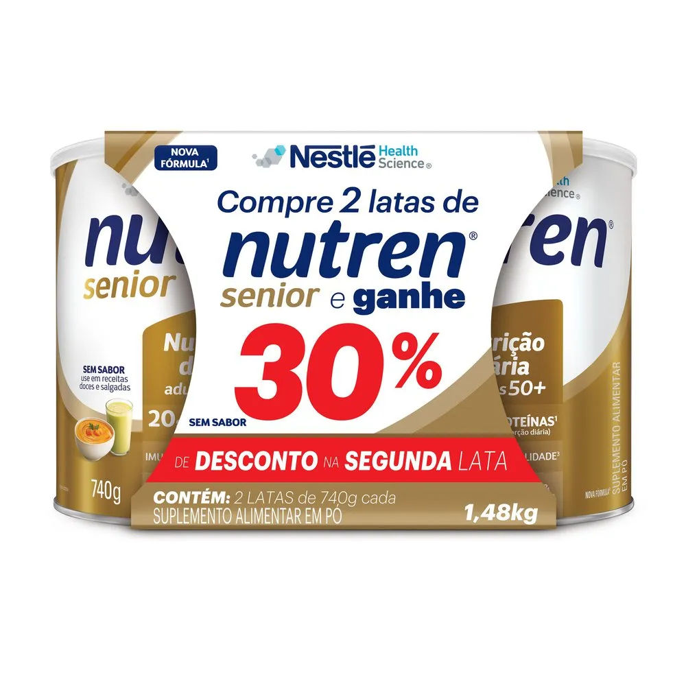 Kit Complemento Alimentar Nutren Senior Sem Sabor 1,48kg Ganhe 30% Desconto na Segunda Lata Nestlé