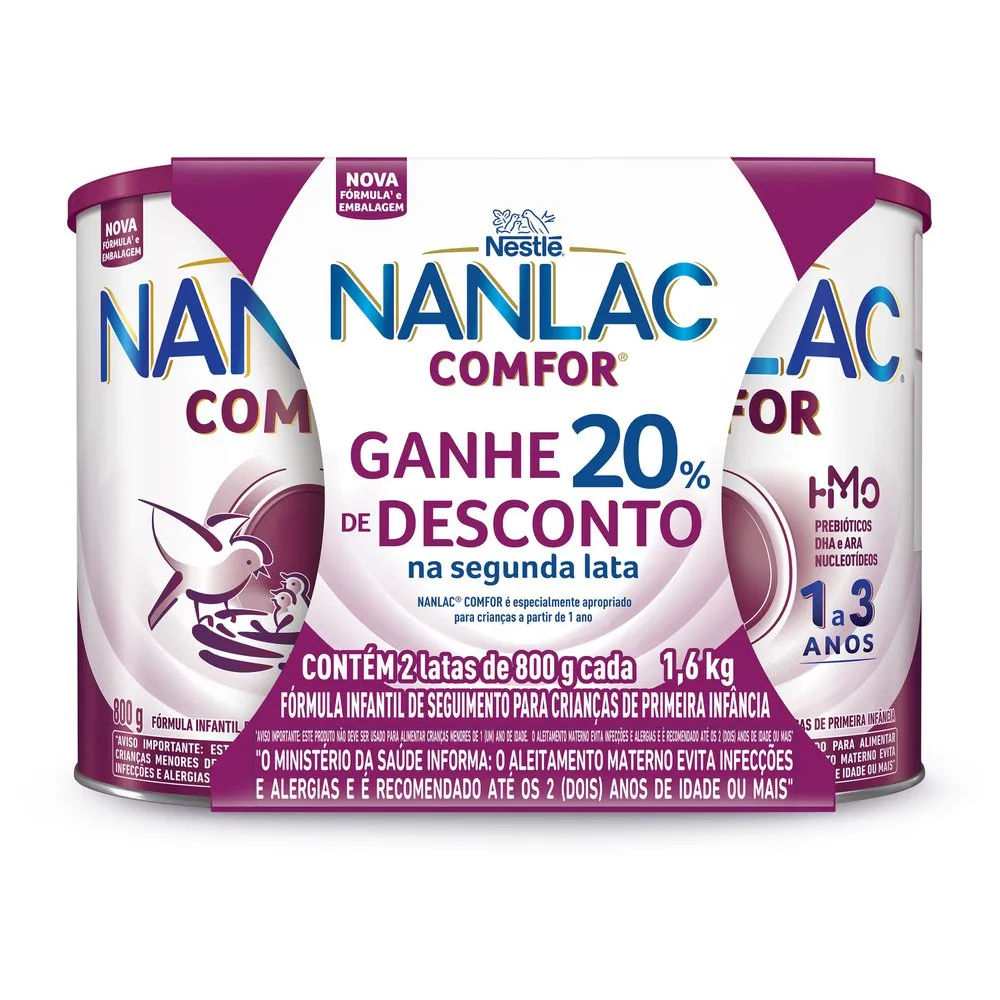 Kit Fórmula Infantil Nanlac Comfor Nestlé 1 a 3 Anos 2 Unidades 800g