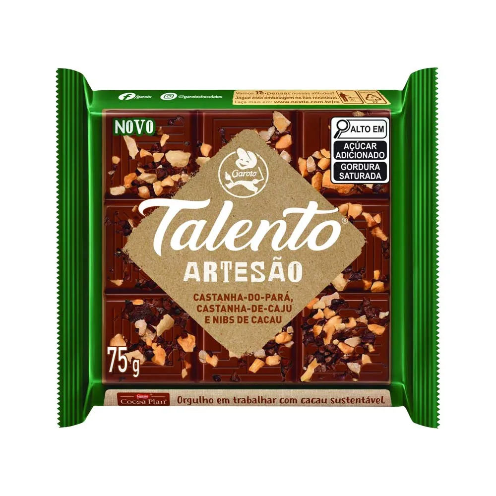 Chocolate Garoto Talento Artesão Castanha do Pará 75g