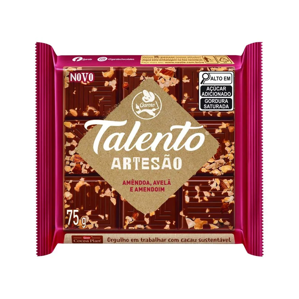 Chocolate Garoto Talento Amendoim e Avelã 75g