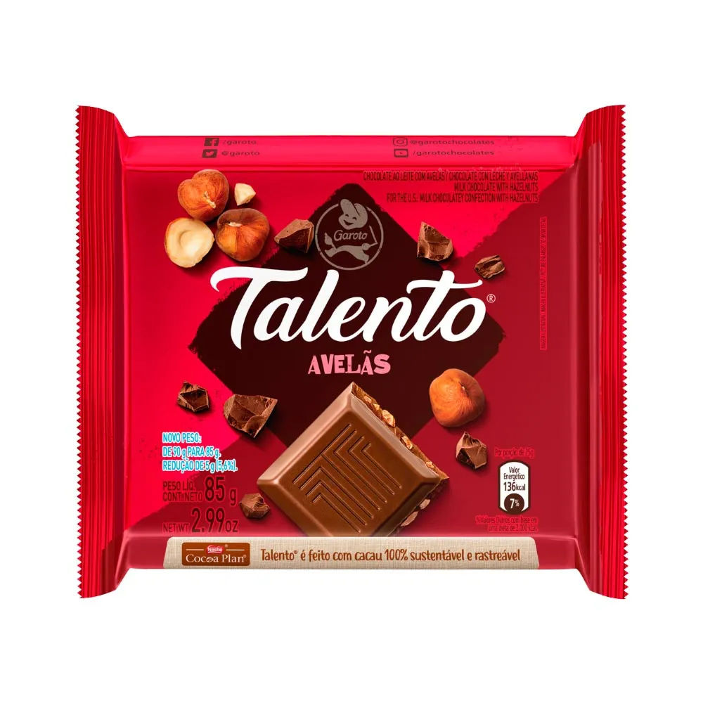 Chocolate Avelãs Talento Garoto 85g