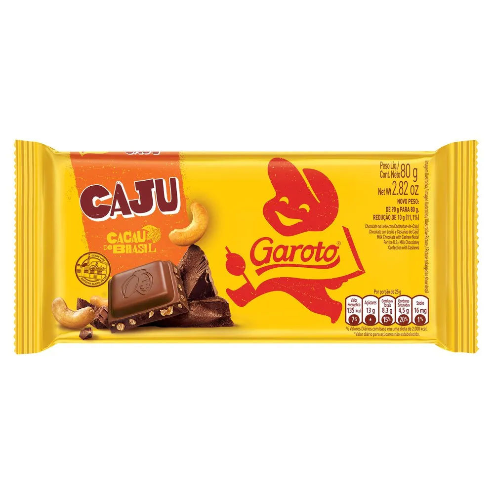 Chocolate Garoto Ao Leite Com Castanha De Caju 80g