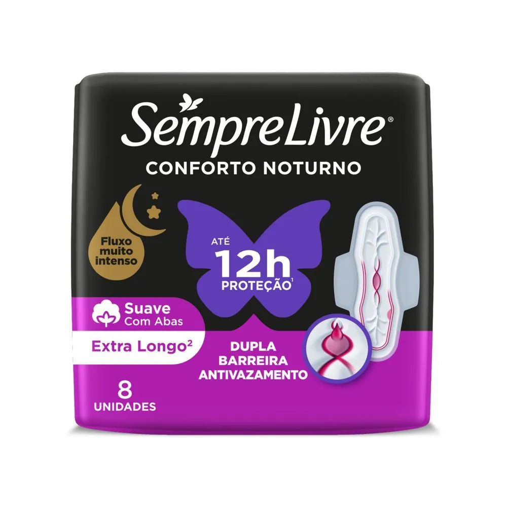 Absorvente Externo Sempre Livre Conforto Noturno Suave, 8un