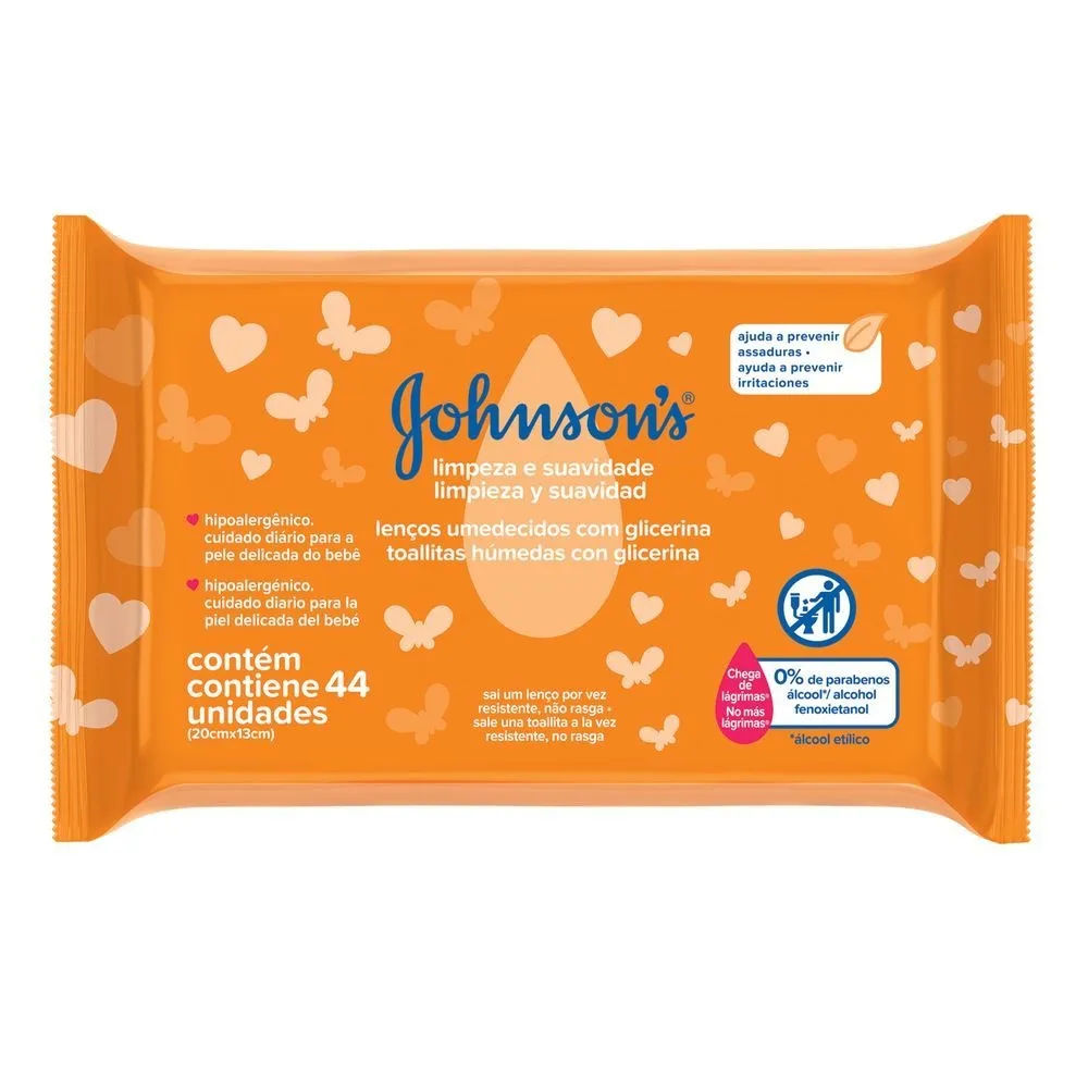 Lenços Umedecidos JOHNSON'S® Baby Limpeza e Suavidade, 44 unidades