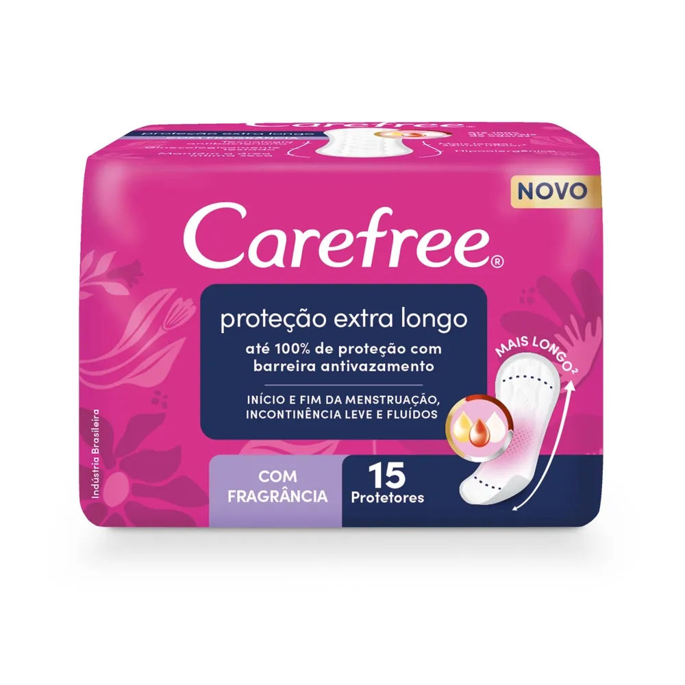 Protetor Diário sem Abas Longo com Perfume Carefree Proteção Extra 15 Unidades
