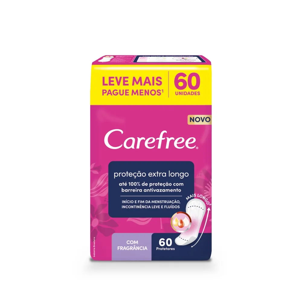 Protetor Diário sem Abas Longo com Perfume Carefree Proteção Extra Pacote 60 Unidades