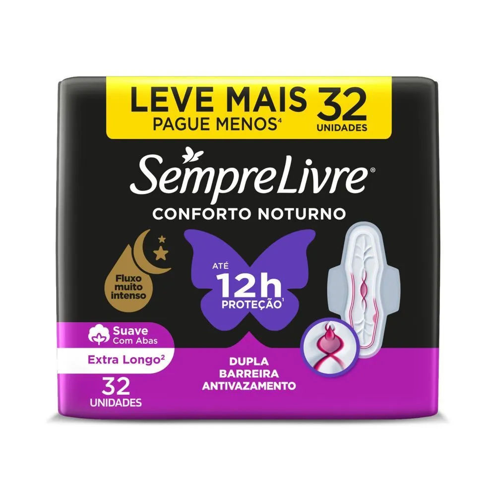 Absorvente Externo Sempre Livre Conforto Noturno Suave, 32un Leve Mais Pague Menos