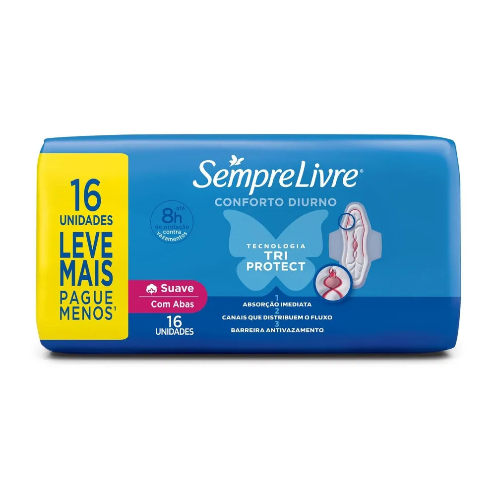 Absorvente com Abas Suave Sempre Livre Adapt Plus 16 Unidades