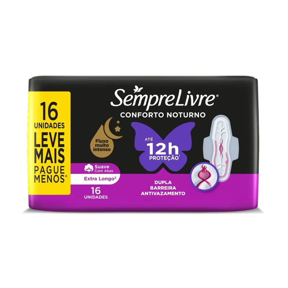 Absorvente Externo Sempre Livre Conforto Noturno Suave, 16un