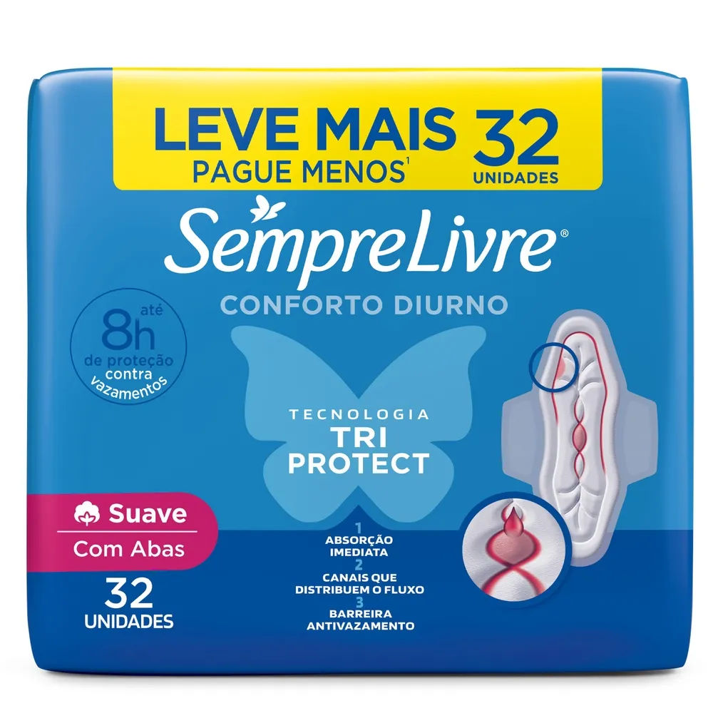 Absorvente Externo Sempre Livre Adapt Plus Suave, 32 un Leve Mais Pague Menos