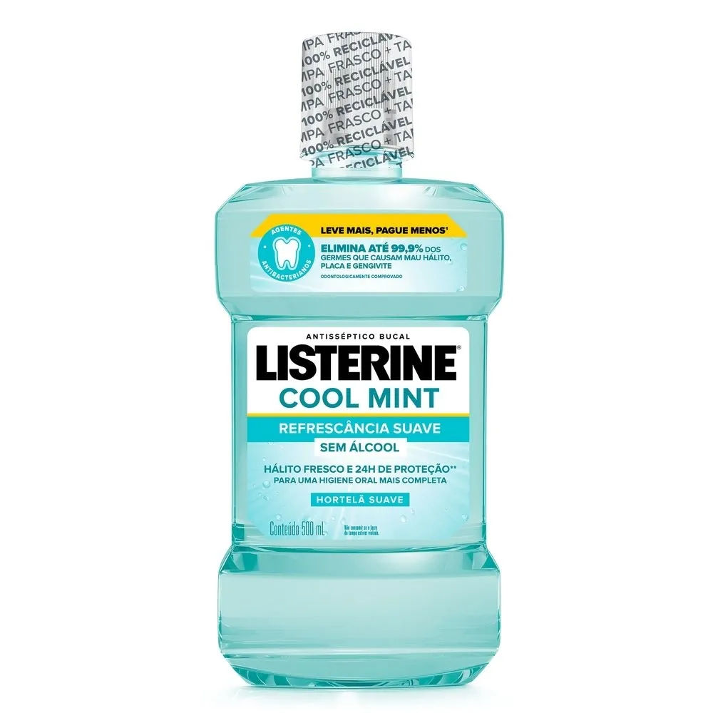 Enxaguante Bucal Antisséptico Listerine Cool Mint Zero Álcool Hortelã 500ml