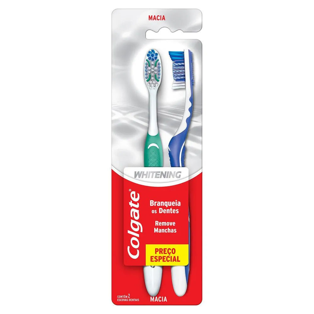 Escova Dental Colgate Whitening Cabeça Compacta Macia 2 Unidades