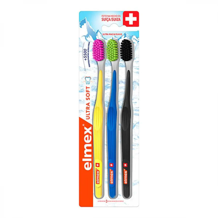 Escova Dental Elmex Ultra Soft Macia Com 3 Unidades