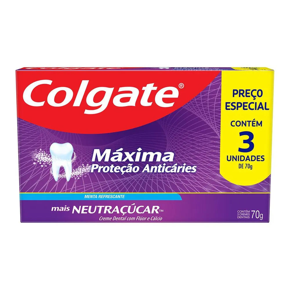 Creme Dental Colgate Máxima Proteção Neutraçucar 3 Unidades de 70g
