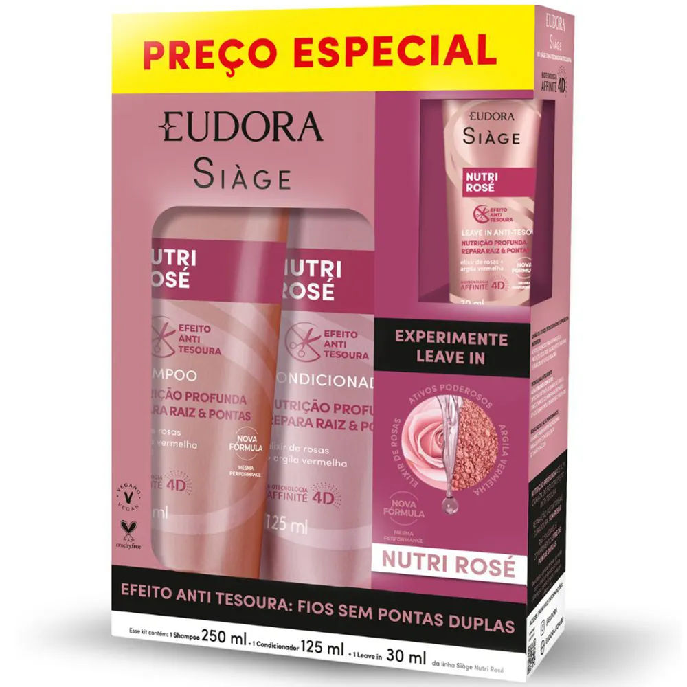 Kit Eudora Siàge Nutri Rose Shampoo 250ml + Condicionador 125ml + Leave-In 30ml