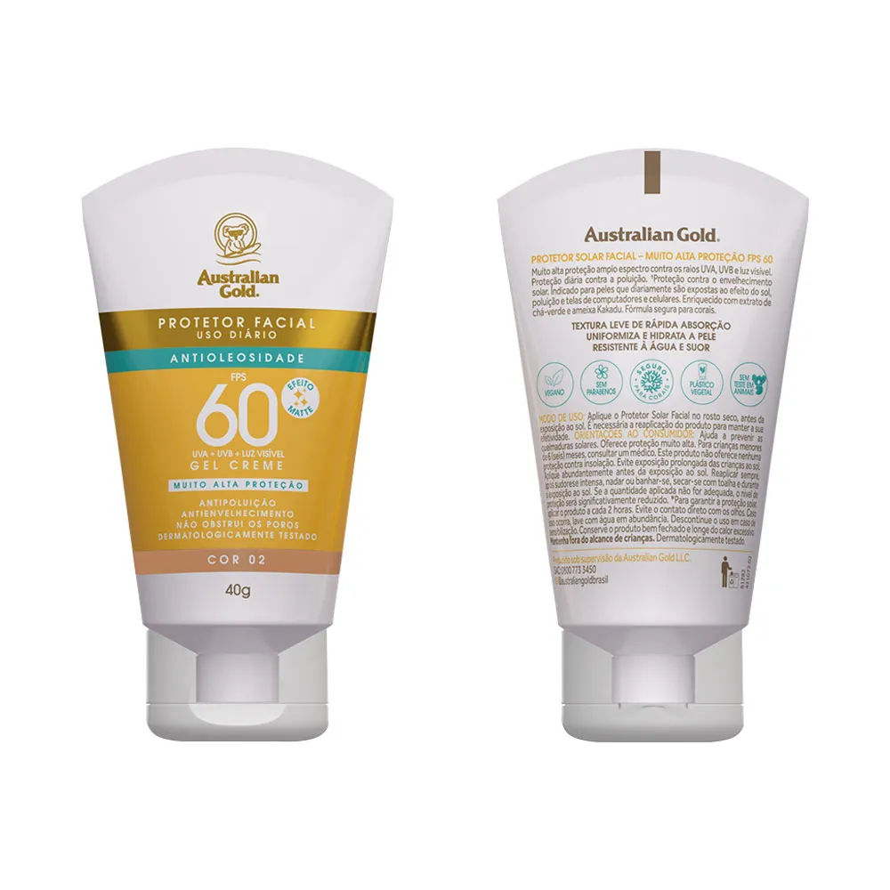 Protetor Australian Gold Antioleosidade 40gr Gel Creme Fps60 Cor 02
