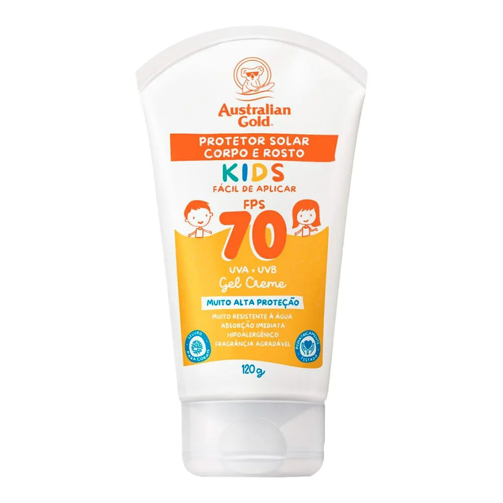 Protetor Solar Infantil Australian Gold Kids Gel Creme Corpo e Rosto FPS70 120g