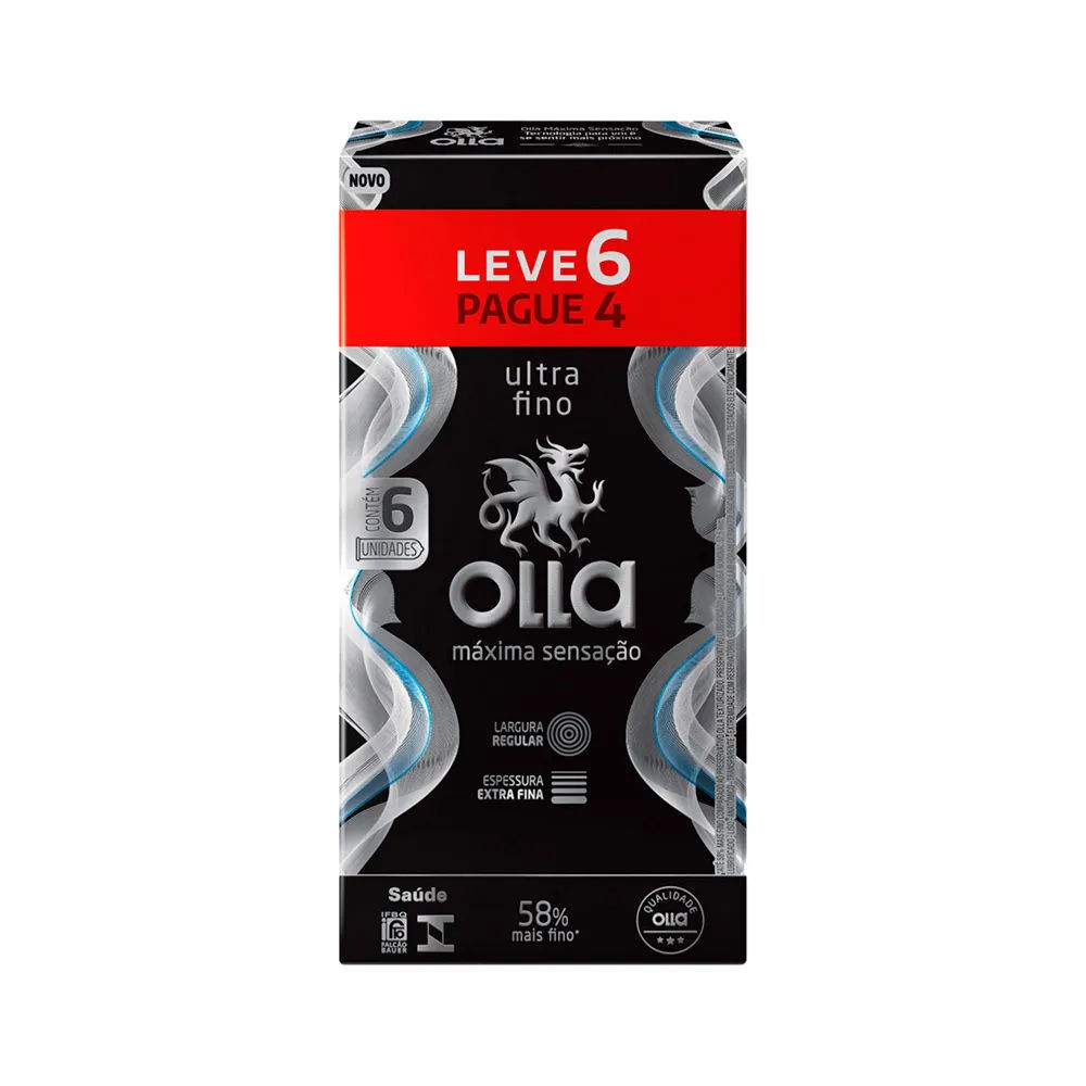 Preservativo Masculino Lubrificado Olla Máxima Sensação Caixa Leve 6 Pague 4 Unidades