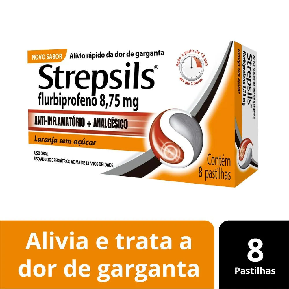 Pastilha para Garganta Strepsils Anti-inflamatório Laranja 8 Unidades