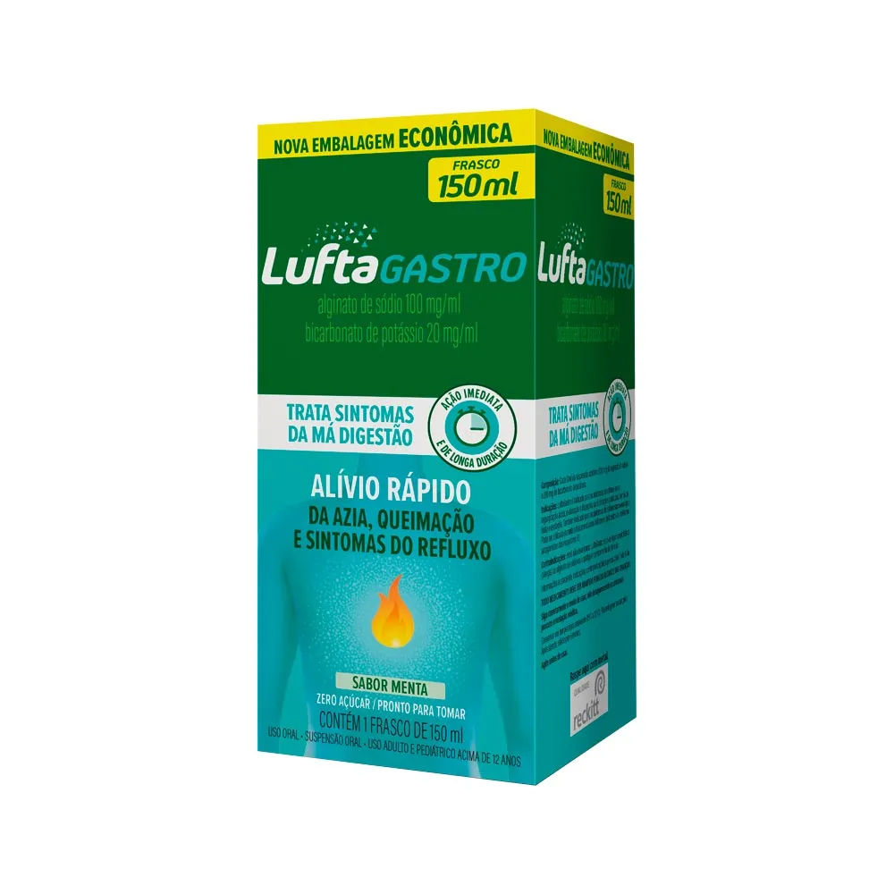 Luftagastro Alginato de Sódio + Bicarbonato de Potassio 100mg/ml Suspensão Menta 150ml Reckitt