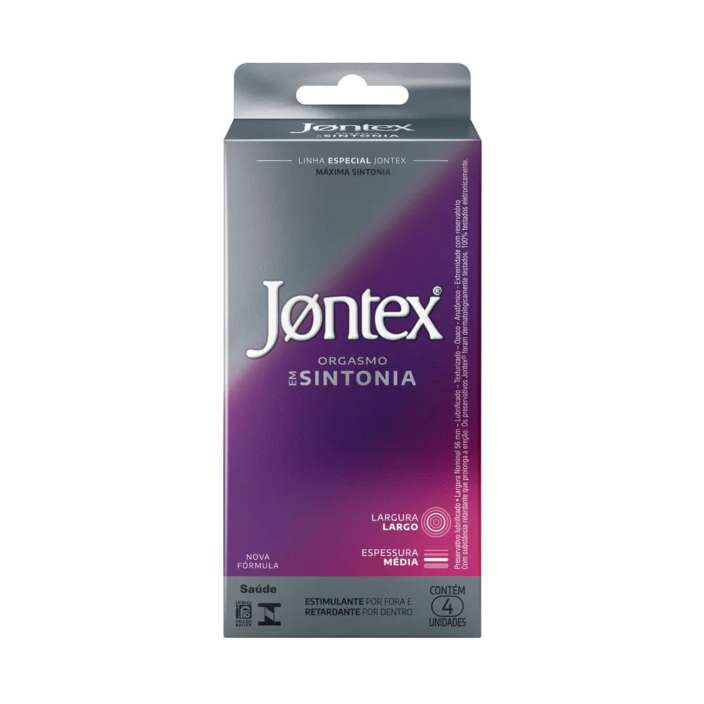 Preservativo Masculino Jontex Orgasmo em Sintonia Lubrificado 4 Unidades