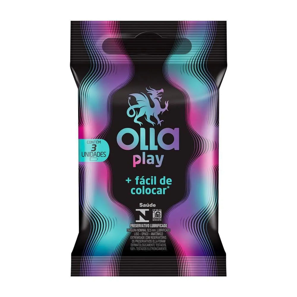 Preservativo Masculino Lubrificado Olla Play Pacote 3 Unidades