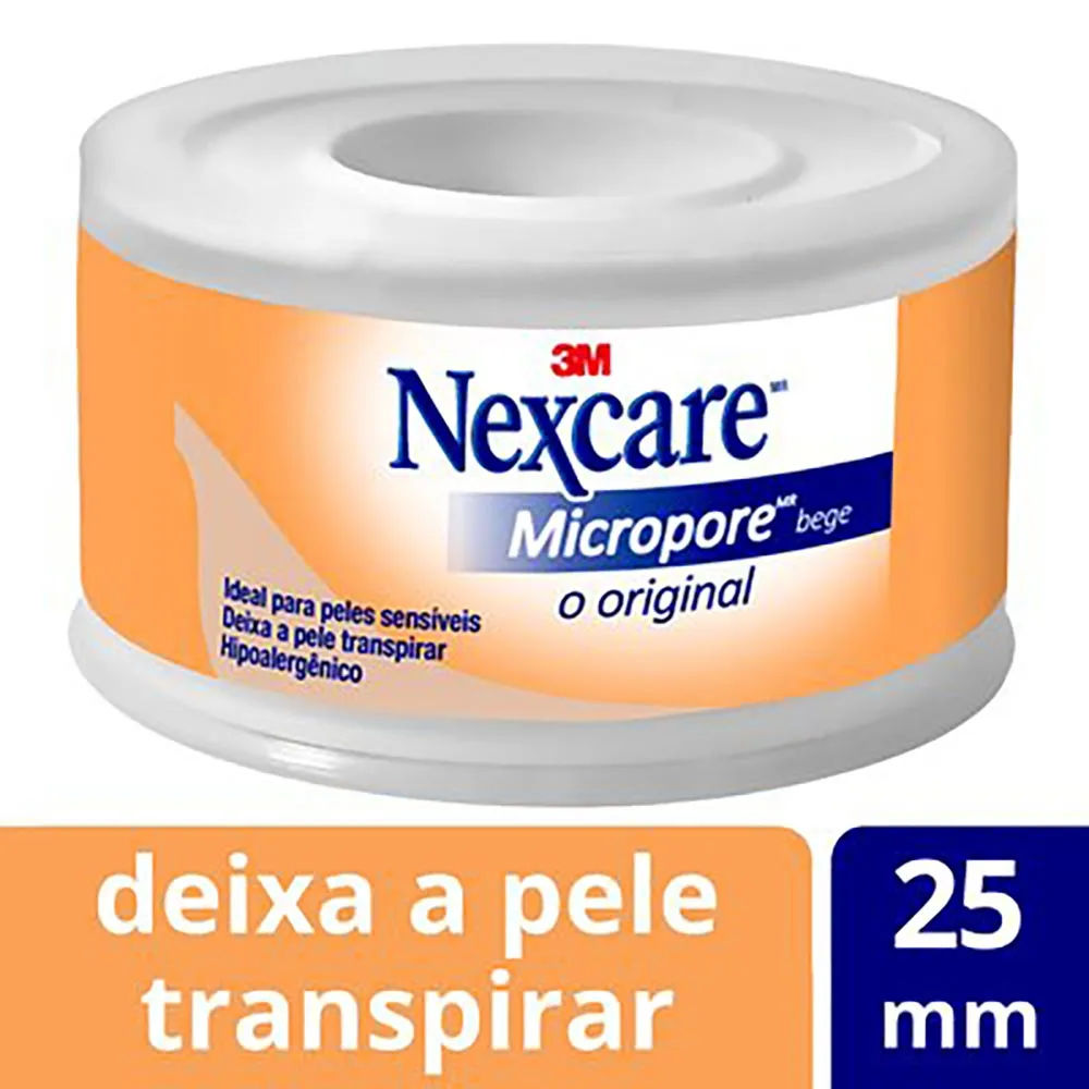 Fita Microporosa Micropore 3M Nexcare 25mmx4,5m, Cor Bege, 1 unidade
