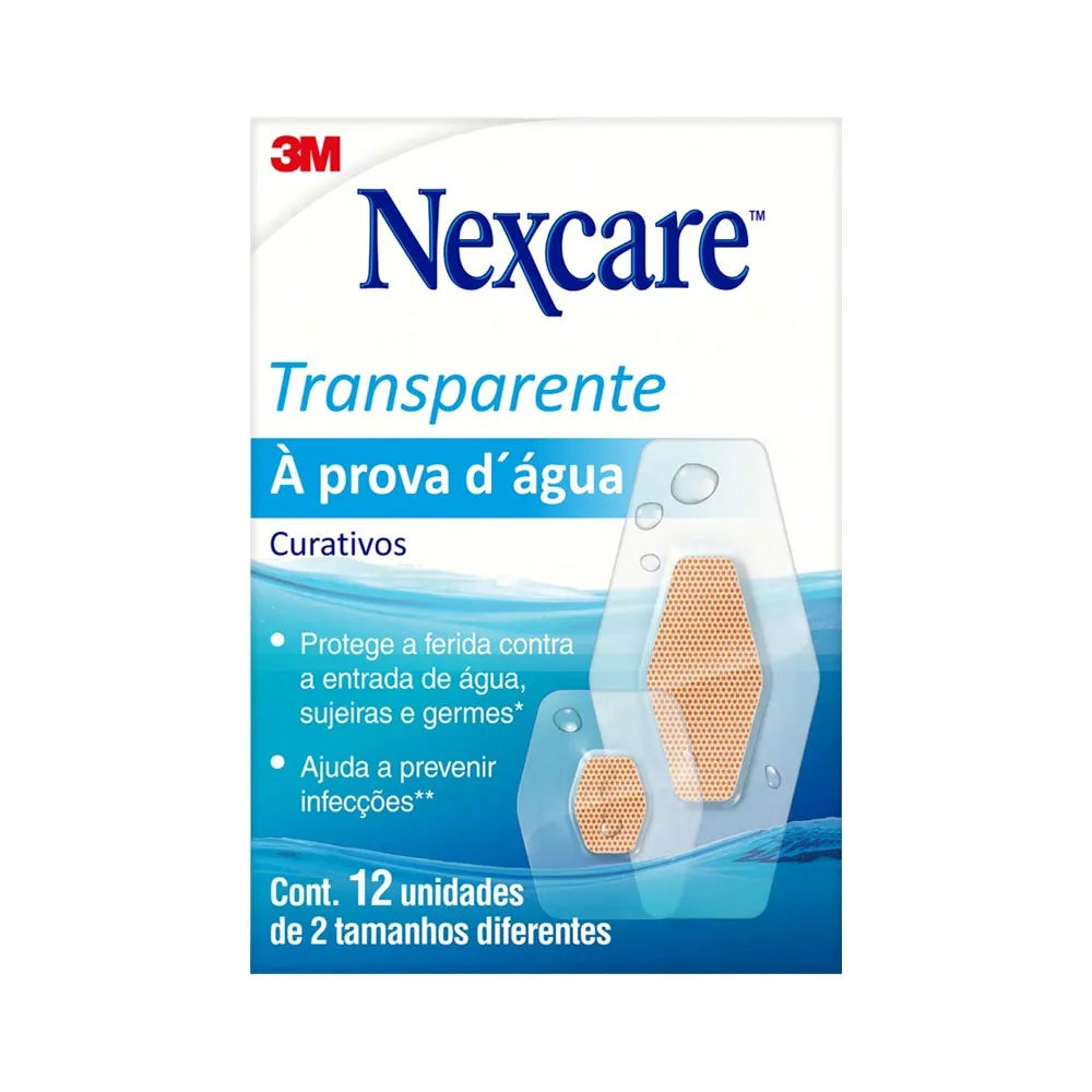 Curativos 3M Nexcare À Prova Dagua 7,62cm x 10,1cm, Tamanhos Sortidos, 12 Unidades