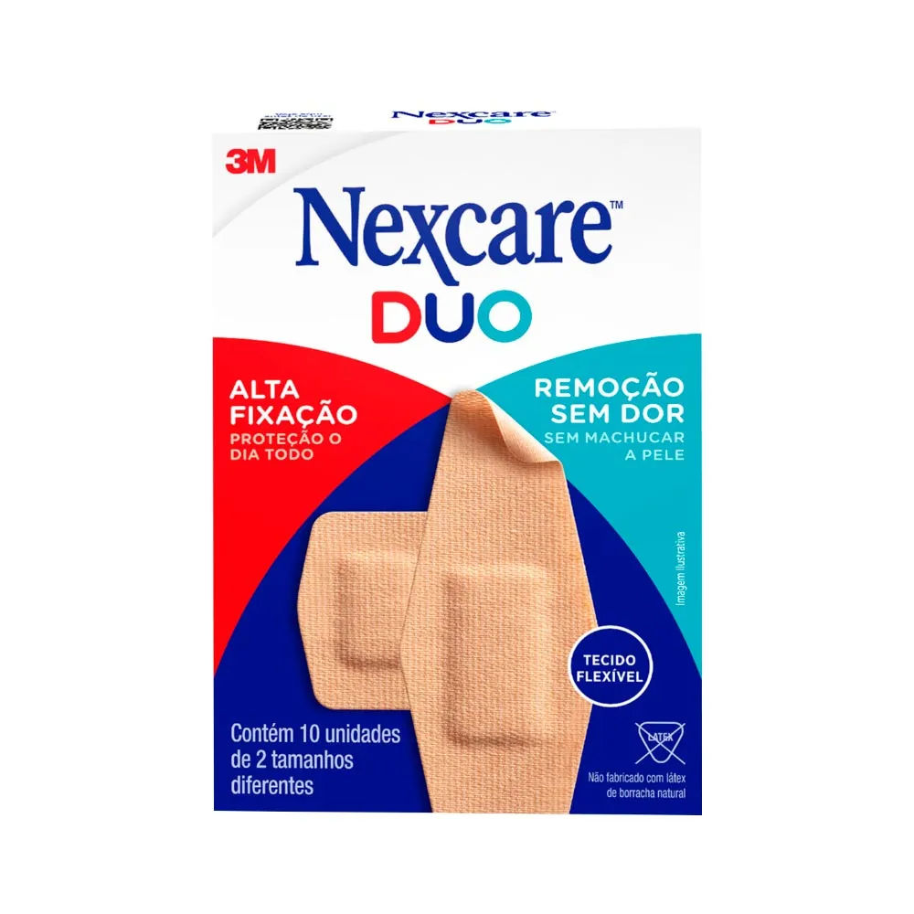 Curativo 3M Nexcare Duo Remoção Sem Dor Tamanhos Variados, 10 Unidades