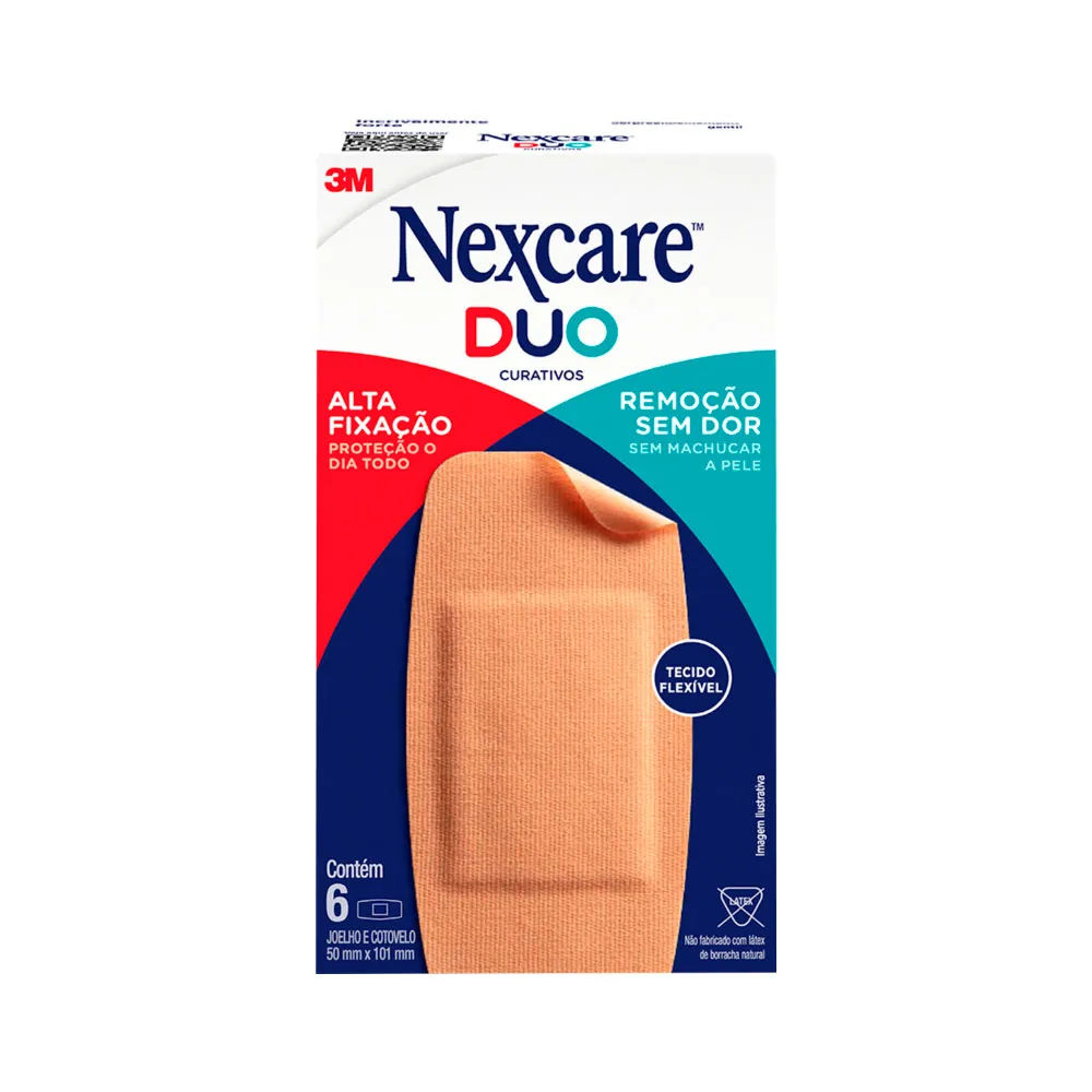 Curativo 3M Nexcare Duo Joelho E Cotovelo Remoção Sem Dor 5cm x 10,1cm, 6 unidades