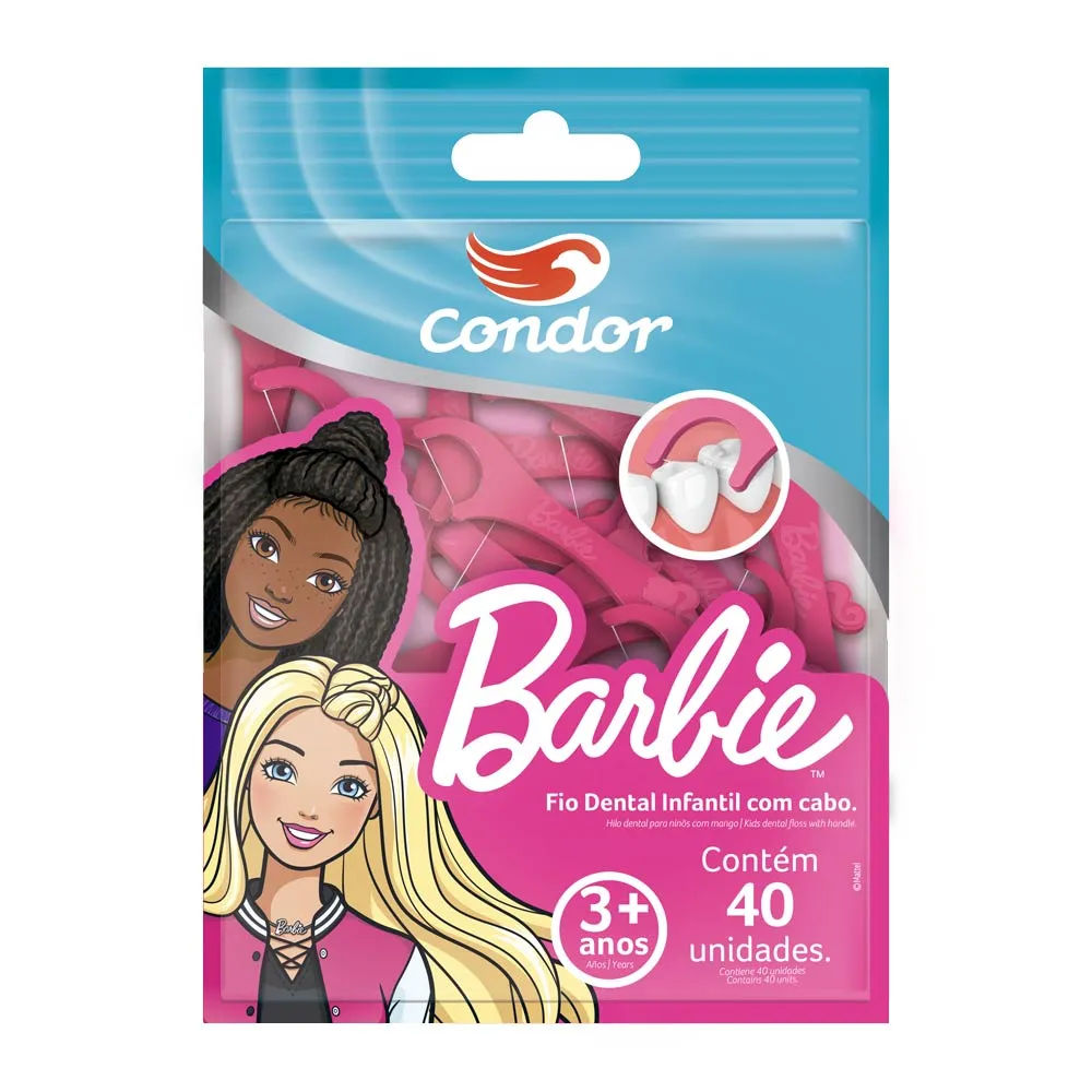 Fio Dental Infantil Com Cabo Barbie Condor 40 Unidades