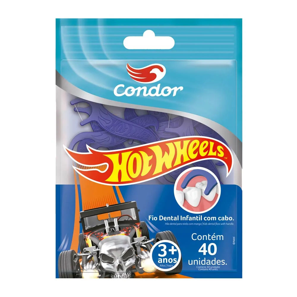 Fio Dental Infantil Com Cabo Hot Wheels Condor 40 Unidades