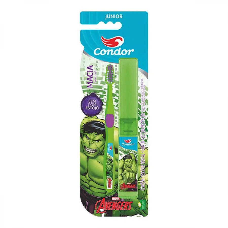 Escova Dental Macia Avengers Condor Júnior Cabeça P Grátis EstojoProtetor (Sortido)