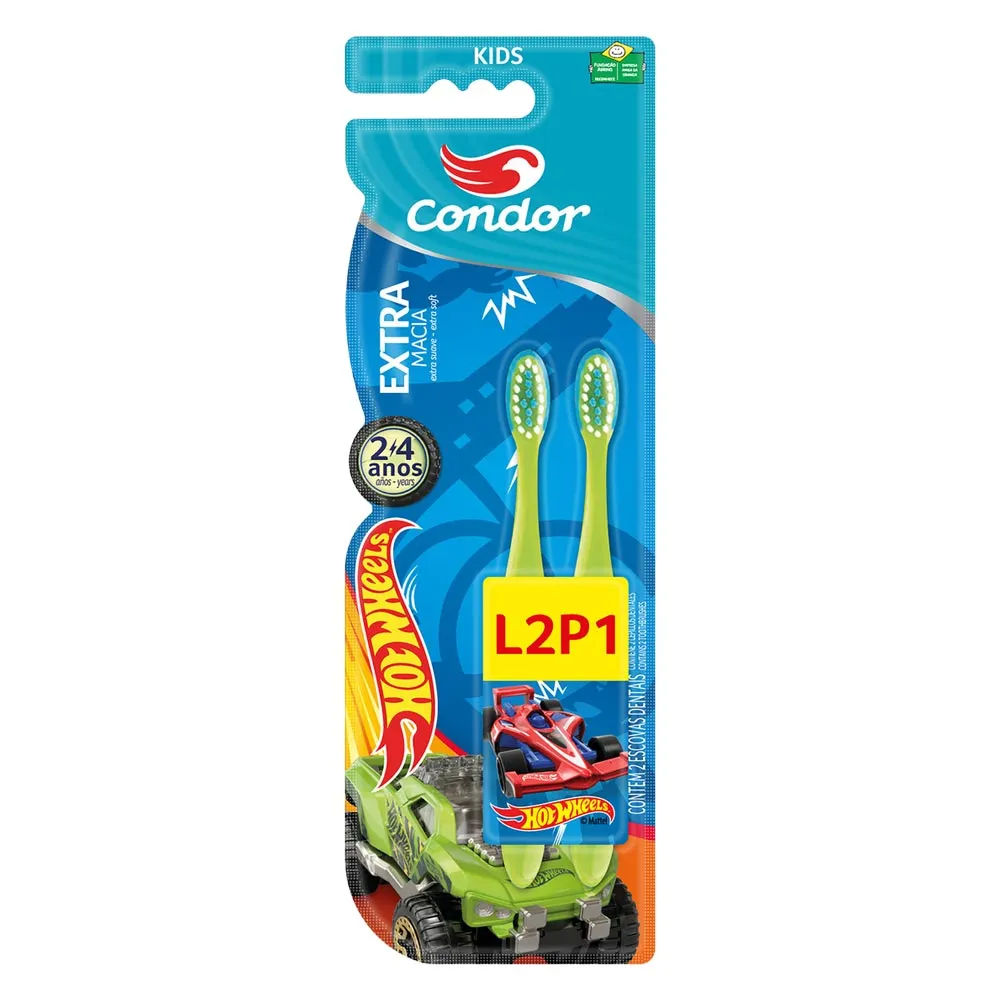 Escova Dental Condor Hot Wheels Kids Leve 2 Pague 1 Extra Macia Especial