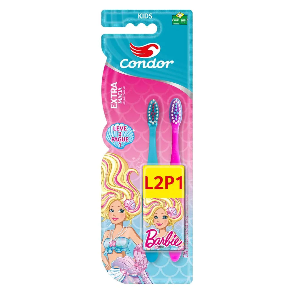 Escova Dental Condor Barbie Kids Leve 2 Pague 1 Extra Macia Especial
