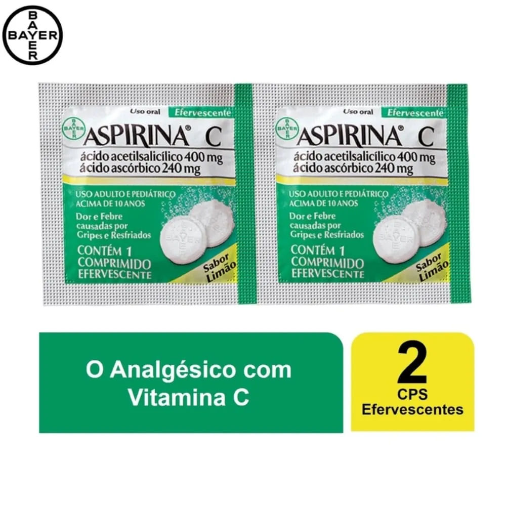 Analgésico Aspirina C Limão 2 Comprimidos Efervescentes Bayer