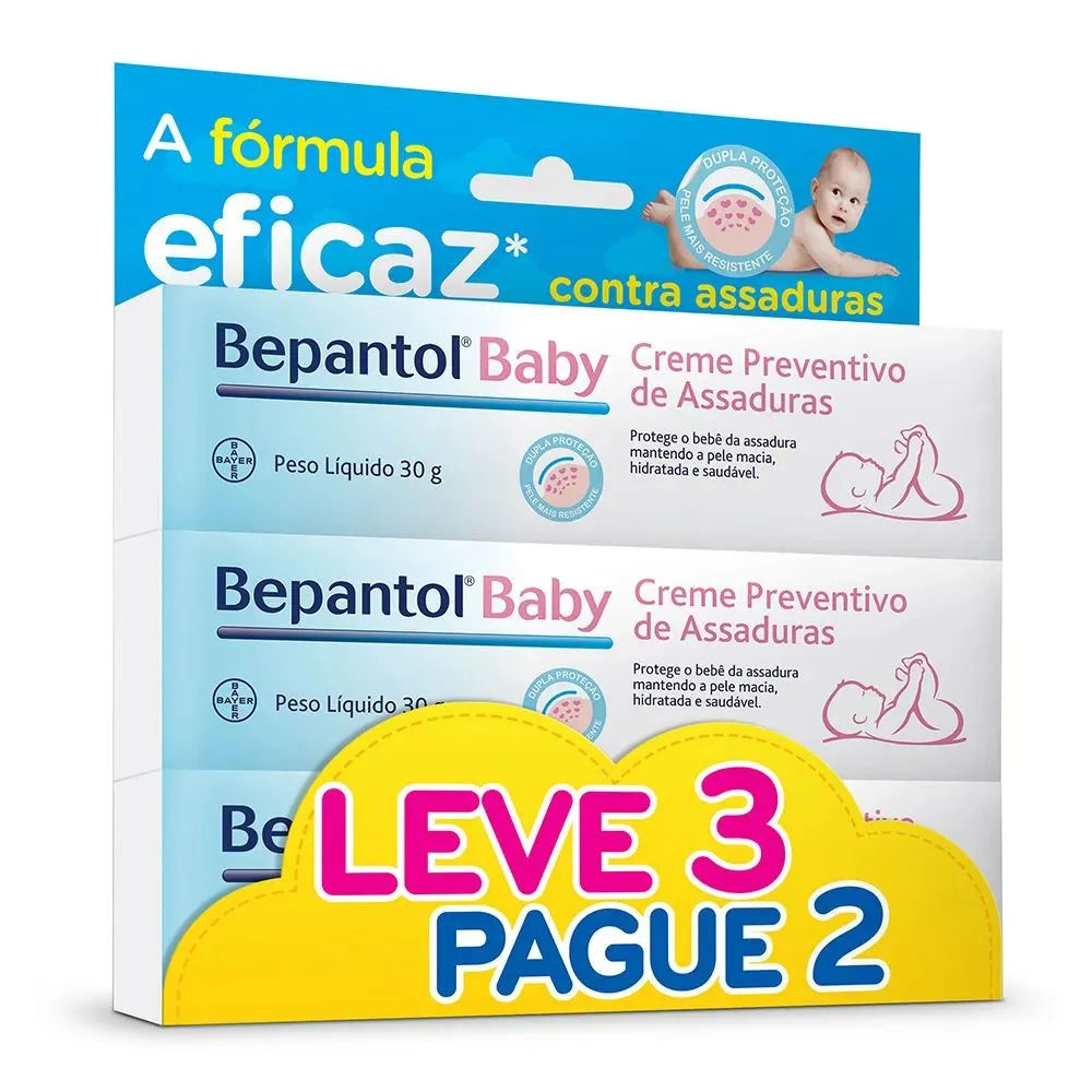 Creme Preventivo de Assaduras para Bebês Bepantol Baby 3 unidades 30g