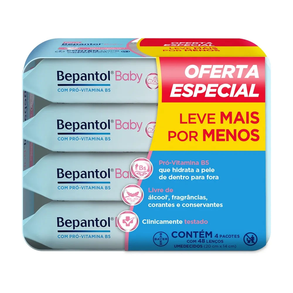 Kit Bepantol Baby Lenços Umedecidos Leve 4 Pague 3 48 Unidades