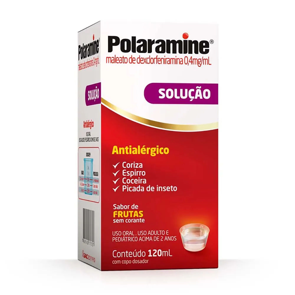 Antialérgico Polaramine Dexclorfeniramina 0,4mg/ml Solução Oral Sabor Frutas 120ml
