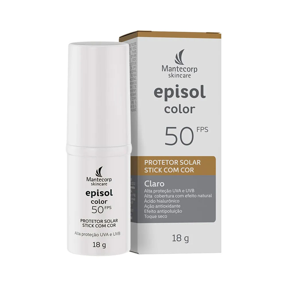 Protetor Solar Facial Episol Color Stick Claro FPS50 18g Mantecorp