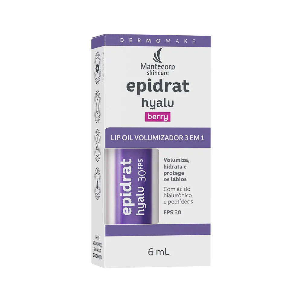 Lip Oil Volumizador 3 em 1 Epidrat Hyalu 3 em 1 Berry FPS 30 6ml