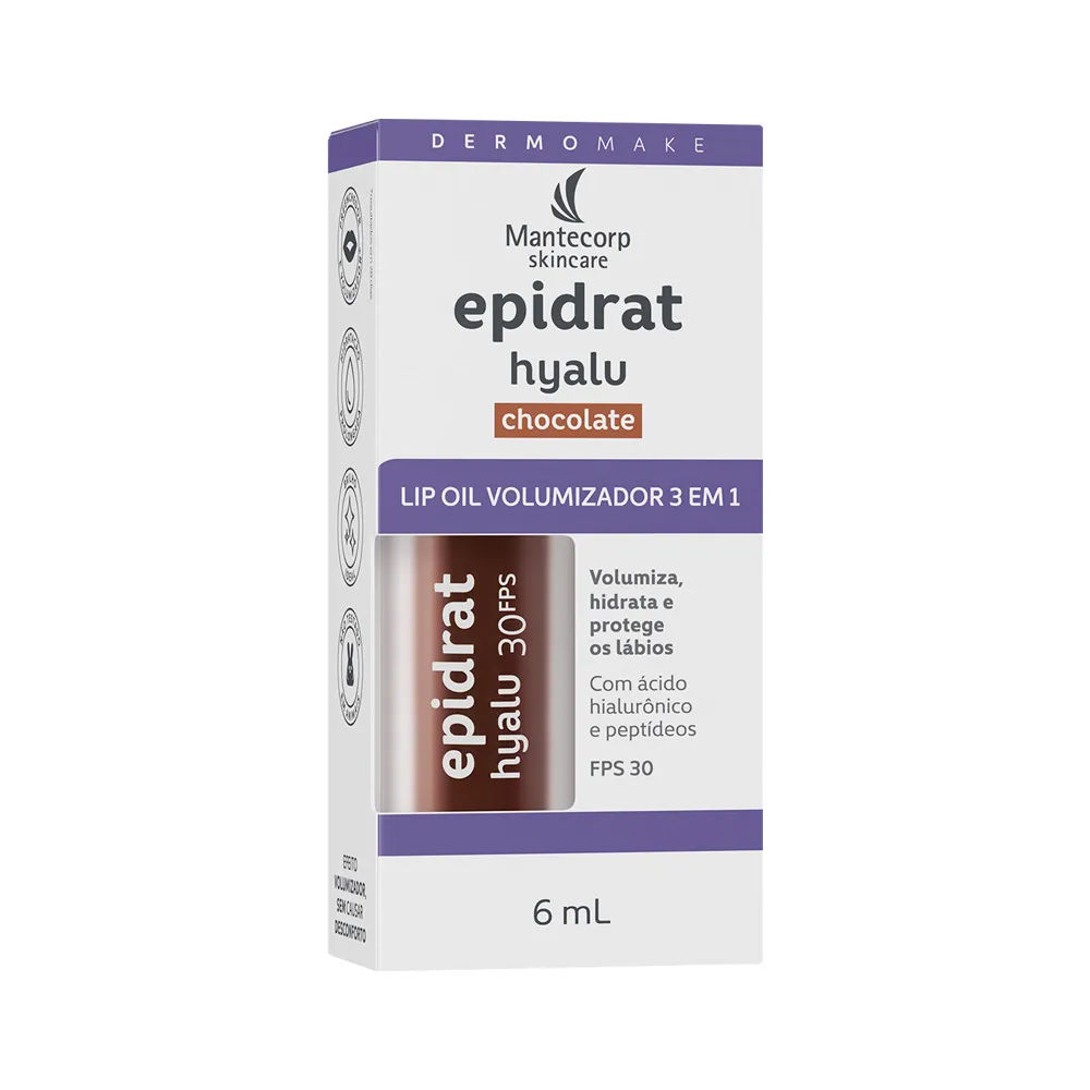 Lip Oil Volumizador 3 em 1 Epidrat Hyalu Chocolate FPS 30 6ml