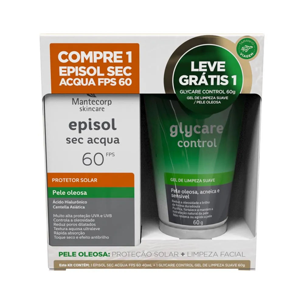 Kit Mantecorp Protetor Solar Episol Sec Acqua Fps60 Pele Oleosa 40ml +  Gel De Limpeza Glycare Control 60g
