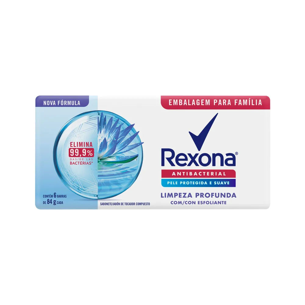 Sabonete em Barra Rexona Antibacterial Limpeza Profunda Esfoliante 6 Unidades 84g